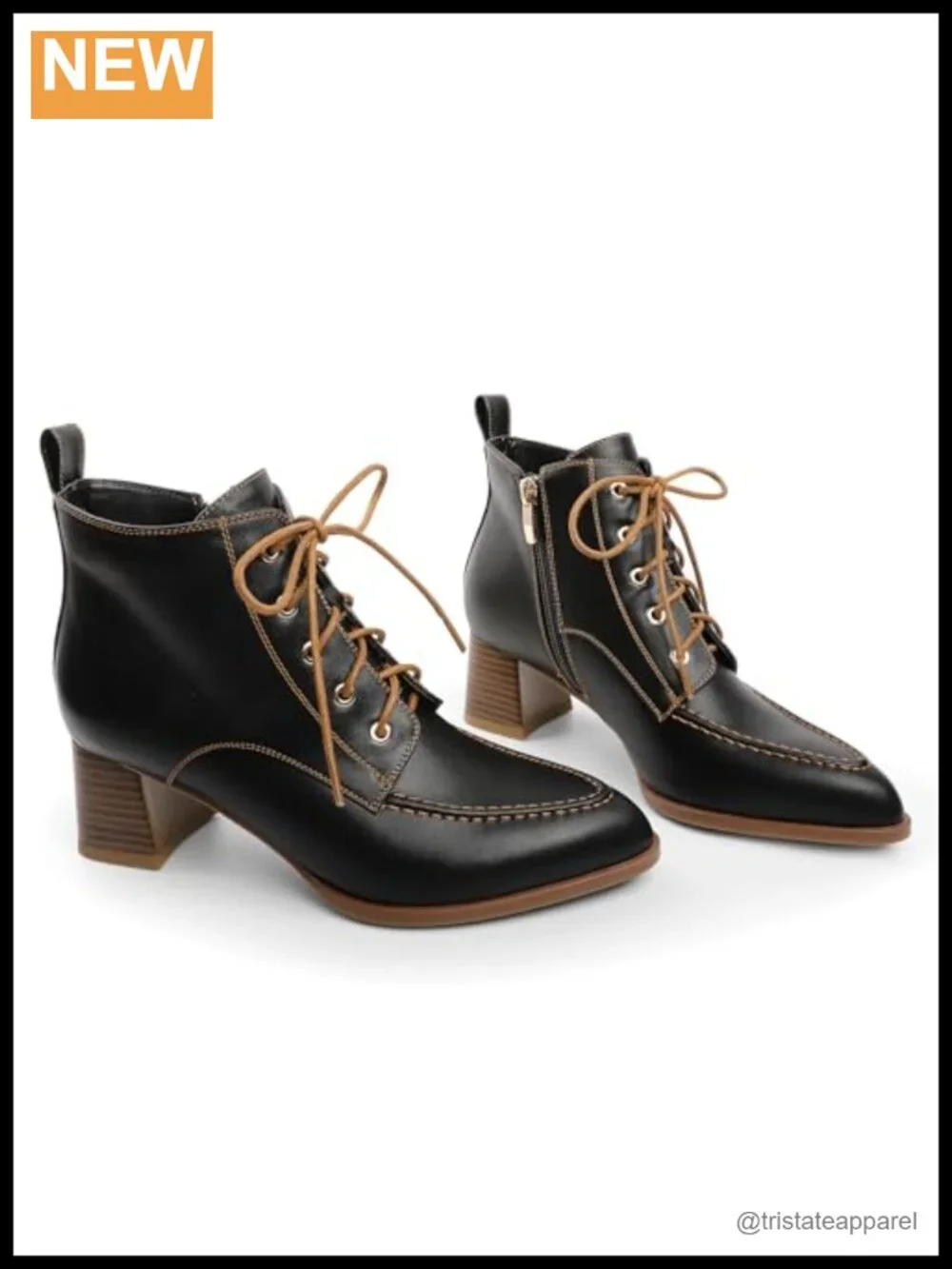 Women's Ankle Boots Pointed Toe Lace Up Chunky Heel Booties Comfortable